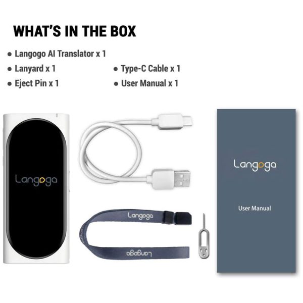محتویات داخل جعبه دستگاه مترجم زبان همراه Langogo Genesis